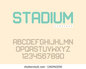 Vector linear uppercase font. Latin alphabet letters and numbers