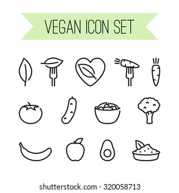 Vector Linear Vegan Icon Set