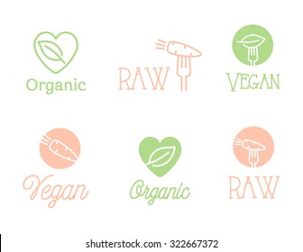 Vector linear vegan logo template set