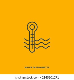 Vector linear water thermometer icon. Isolated outline picture of measure equipment in water