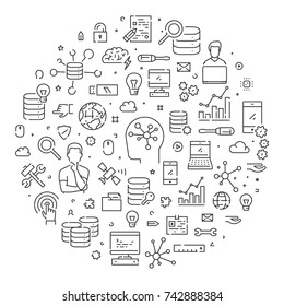 Vector linear web banner for big data. Line web concept for database.