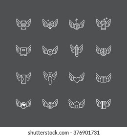 vector linear web icons set - wing concept collection of flat line design elements.