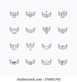 vector linear web icons set - wing concept collection of flat line design elements.
