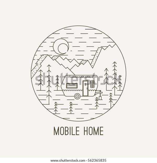 Vector linear web logo on the theme of
Road trip, Adventure, Trailering, Camping, outdoor recreation,
adventures in nature, vacation. Modern linear
design.