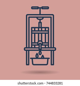 Vector linear Wine Press. Isolated web outline icon on brown background. Wine production process pictogram in modern thin line style