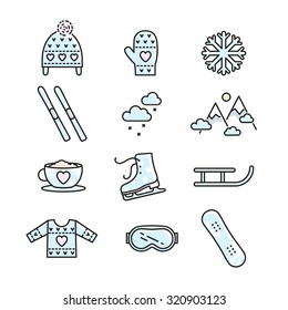 Vector linear winter activities icon set