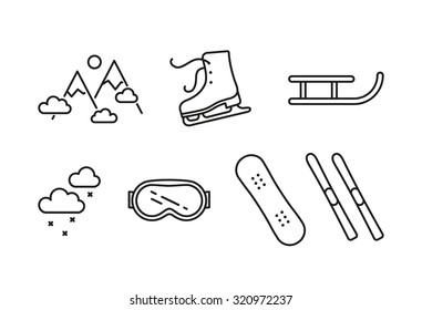 Vector linear winter activities icon set