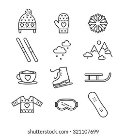 Vector linear winter activities icon set