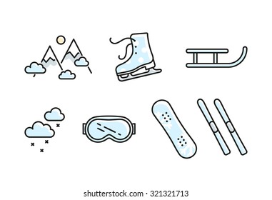 Vector linear winter activities icon set