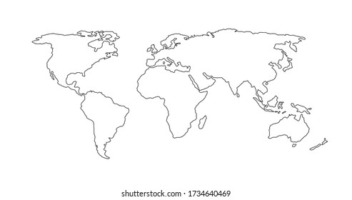 Vector Linear World Map with location radial marker, editable stroke. vector illustration isolated on white background