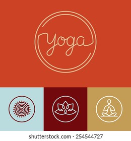 Vector linear yoga logo - icons and design elements in trendy style for spa center or yoga studio