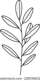 Vector lineart black and white colorful  illustration of plant, flower, blossom, leaves. Ideal for graphic design, print, stickers, scrap booking, web and other creative projects.