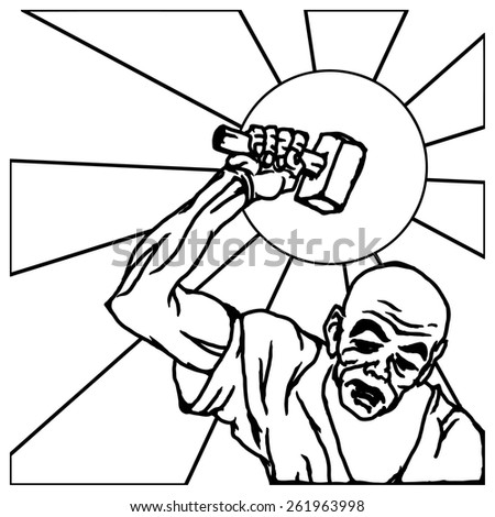 Vector lineart of a blacksmith with a shinning hammer.
