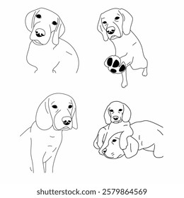 Vector lineart dogs doodle set white background