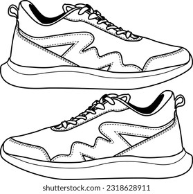 Calzado de zapatillas de deporte para el entrenamiento, ilustración del vector del zapato. Esquema de zapatos deportivos