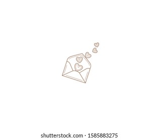 Vector lineart icon with open envelope and flying hearts. Isolated illustration. Stylized icons, design elements, heart for greeting cards on Valentine's Day. 