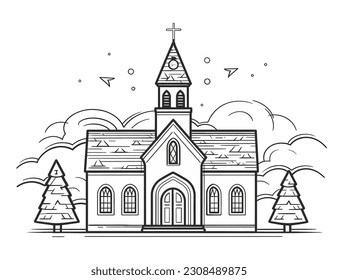 Vector Lineart, Ilustración de la Iglesia, Ilustración plana