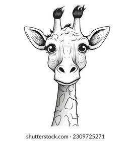 Vektorlinienkunst, Illustration von Giraffe, Kopfseite, Kinderfarbbuch