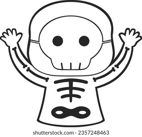 Vector Lineart of Kids in Halloween Costumes. Cute Simple icon Lineart without color