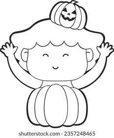Vector Lineart of Kids in Halloween Costumes. Cute Simple icon Lineart without color