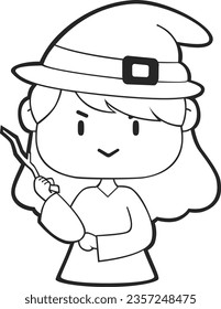 Vector Lineart of Kids in Halloween Costumes. Cute Simple icon Lineart without color