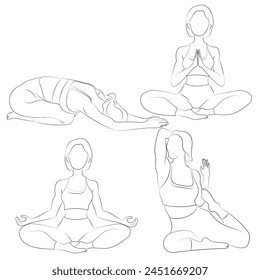 Vector Lineart of a lady in different yoga poses positions  