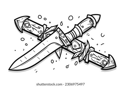 Vector Lineart, Set of Twin Dagger, Lineart illustration