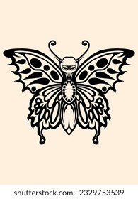 vector lineart skull butterfly illustration design