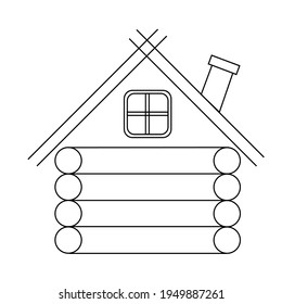 vector Lineart wooden hut. House with chimney isolated on white background