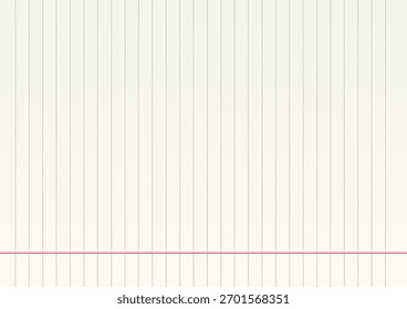 Plano de fundo de papel de notebook com vetor com tom vintage suave. Modelo de folha com régua simples com margem vermelha e linhas verticais, ideal para projetos de design de escola, diário ou papelaria.
