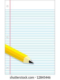 Vector of lined notebook paper and yellow No. 2 pencil