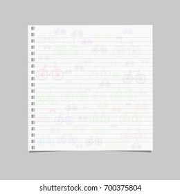 Vector lined notepaper with colorful bicycle design on grey background