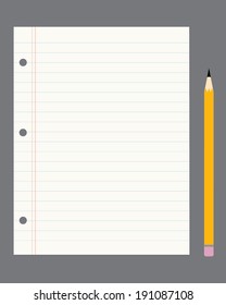 Vector Lined Paper and Pencil Set 