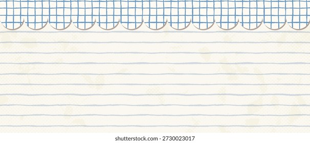 Papel revestido de vetor e fundo de acabamento recortado, textura de bloco de anotações com borda verificada bonito para banners e projetos escolares