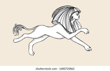 Vector lined running sphinx. Hand drawing liner