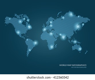 Vector lined world map illustration with glowing points.