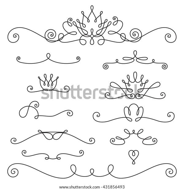 Vector linen border elements. Simple scroll\
vignettes. Stylized\
flowers