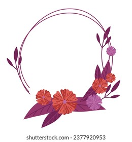 Vector linen flower wreth isolated over white background.