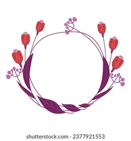 Vector linen flower wreth isolated over white background.