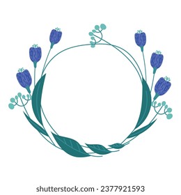 Vector linen flower wreth isolated over white background.