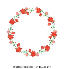 Vector linen flower wreth isolated over white background.