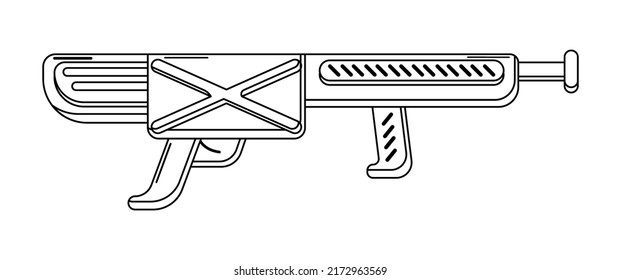 Vector Linenear Blaster Gun On White. Isolated Outline Toy Shotgun For Coloring Page. Futuristic Weapon Design