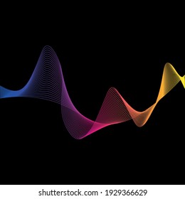 Vector lines. Abstract background and waves and stripes. Black background. Rainbow abstract wave