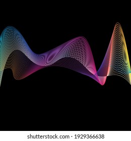 Vector lines. Abstract background and waves and stripes. Black background. Rainbow abstract wave