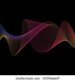 Vector lines. Abstract background and waves and stripes. Black background. Rainbow abstract wave