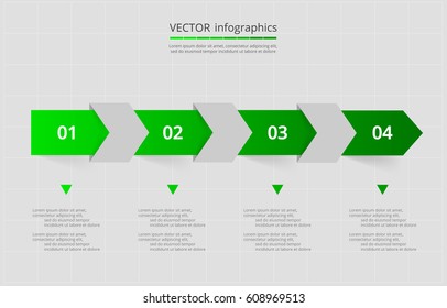 Vector lines arrows infographic. Green template for diagram, graph, presentation and chart. Business concept with 4 options, parts, steps or processes.