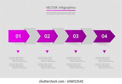 Vector lines arrows infographic. Lilac template for diagram, graph, presentation and chart. Business concept with 4 options, parts, steps or processes.