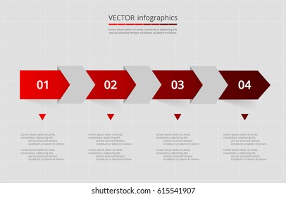 Vector lines arrows infographic. Red template for diagram, graph, presentation and chart. Business concept with 4 options, parts, steps or processes.