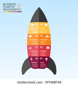 Vector lines arrows infographic. Template for startup rocket diagram, graph, presentation, chart. Business concept infographics with 8 options, parts, steps or processes. 