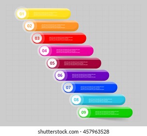 Vector lines arrows infographic. Template for diagram, graph, presentation and chart. Business concept with 9 options, parts, steps or processes.